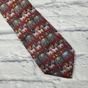 Dunhill Silk Primitive Horse & Elephant Print Tie